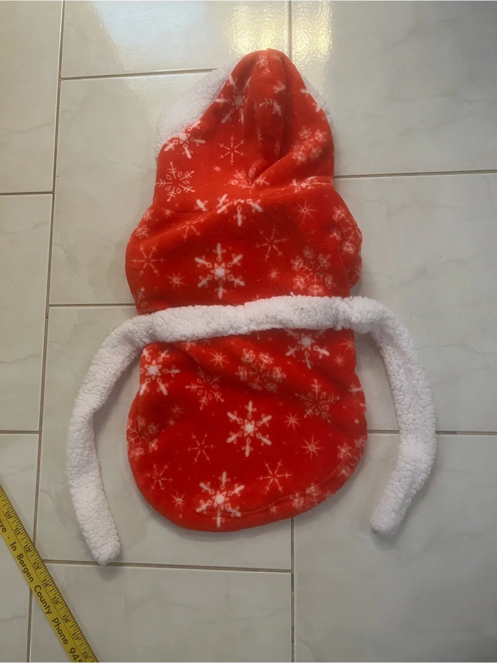 Red with White Snowflakes Fleece with White Sherpa Accents Hooded Robe for Dog
